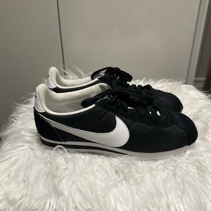 Custom made black nylon Nike shoes. Size 9.